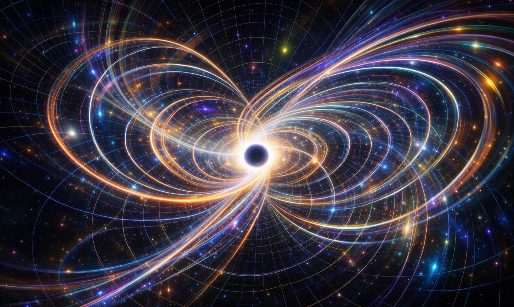 Artistic rendering of trapped light creating a bright photon sphere inside a black hole