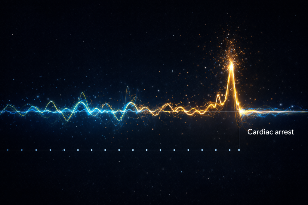 rain gamma wave surge graph at the moment of cardiac arrest, illustrating dying brain activity