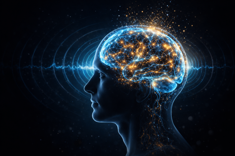 Glowing human brain illustration showing neural activity — what happens to your brain when you die