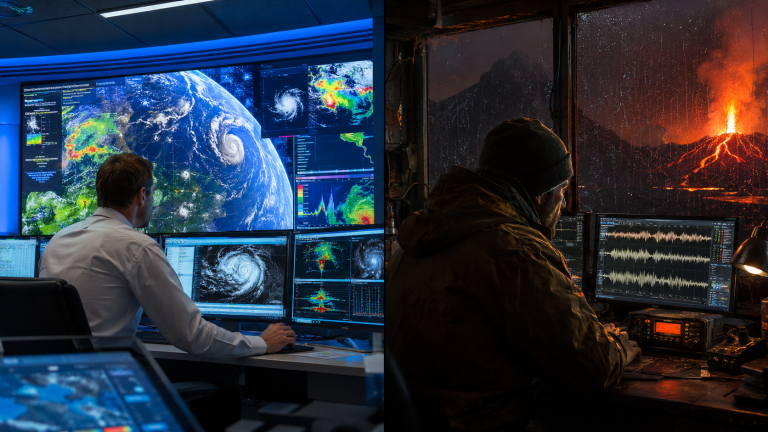 Why can't we predict volcanic eruptions — illustrated comparison of weather forecasting versus volcano monitoring technology