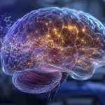 Glowing human brain illustration showing neural networks and how anesthesia works on brain activity